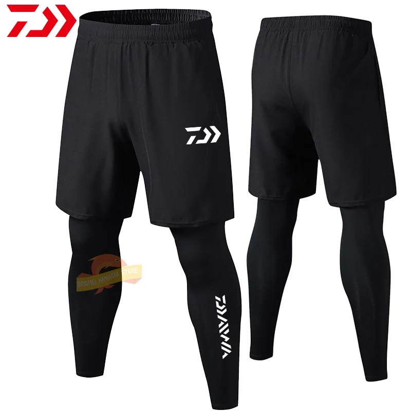 

Daiwa Men Quick Dry Breathable Fake Two Piece Fishing Pants Running Training Fitness Pants Outdoor Elastic Hiking Cycling Pants