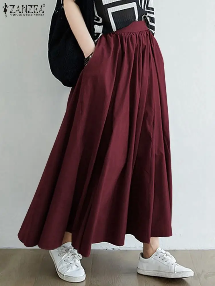 

Stylish Pleated Maxi Dress Women Autumn Sundress 2022 ZANZEA Casual High Waist Maxi Vestidos Feamle Solid Robe Femme Oversized