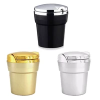 g99f luxury car ashtray portable automotive smell proof with lid led blue light trash can single holder black silver golden