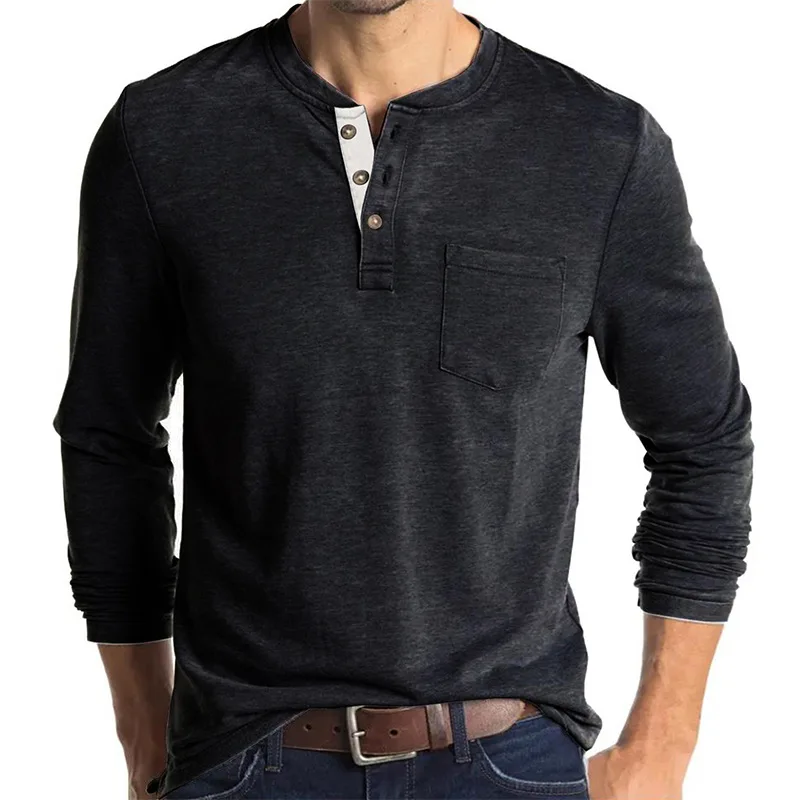 autumn winter 65% cotton popular US size men's long-sleeved t-shirt loose casual solid color men's bottoming shirt men's top