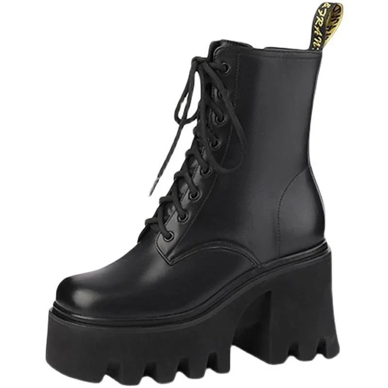 

Новинка весна-осень 2023 модные кожаные Водонепроницаемые Универсальные ботинки на толстой подошве со шнуровкой и боковой молнией для женщин