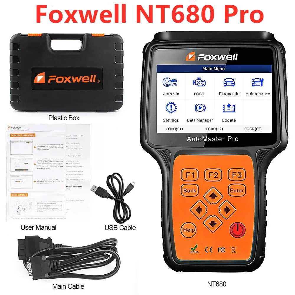 Диагностический сканер Foxwell NT680 Pro для всех систем, с масляным руководством/сбросом обслуживания + функциями EPB, обновленная версия NT624 NT644 Pro