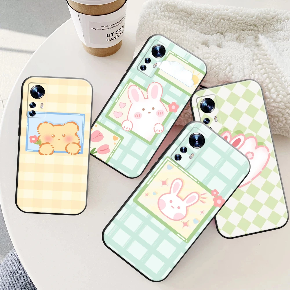 

Cute Rabbit Bear Couple Phone Case For Xiaomi Redmi Note 10 Pro Note 9 Pro Note 8 Pro 9A 9T 9C Note 7 Soft Back Black Coque