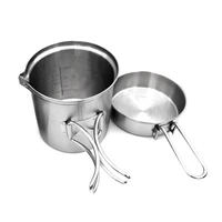 2pcsset stainless steel cooking kettlestorage bag outdoor backpacking pot hiking picnic camping tableware pot pan