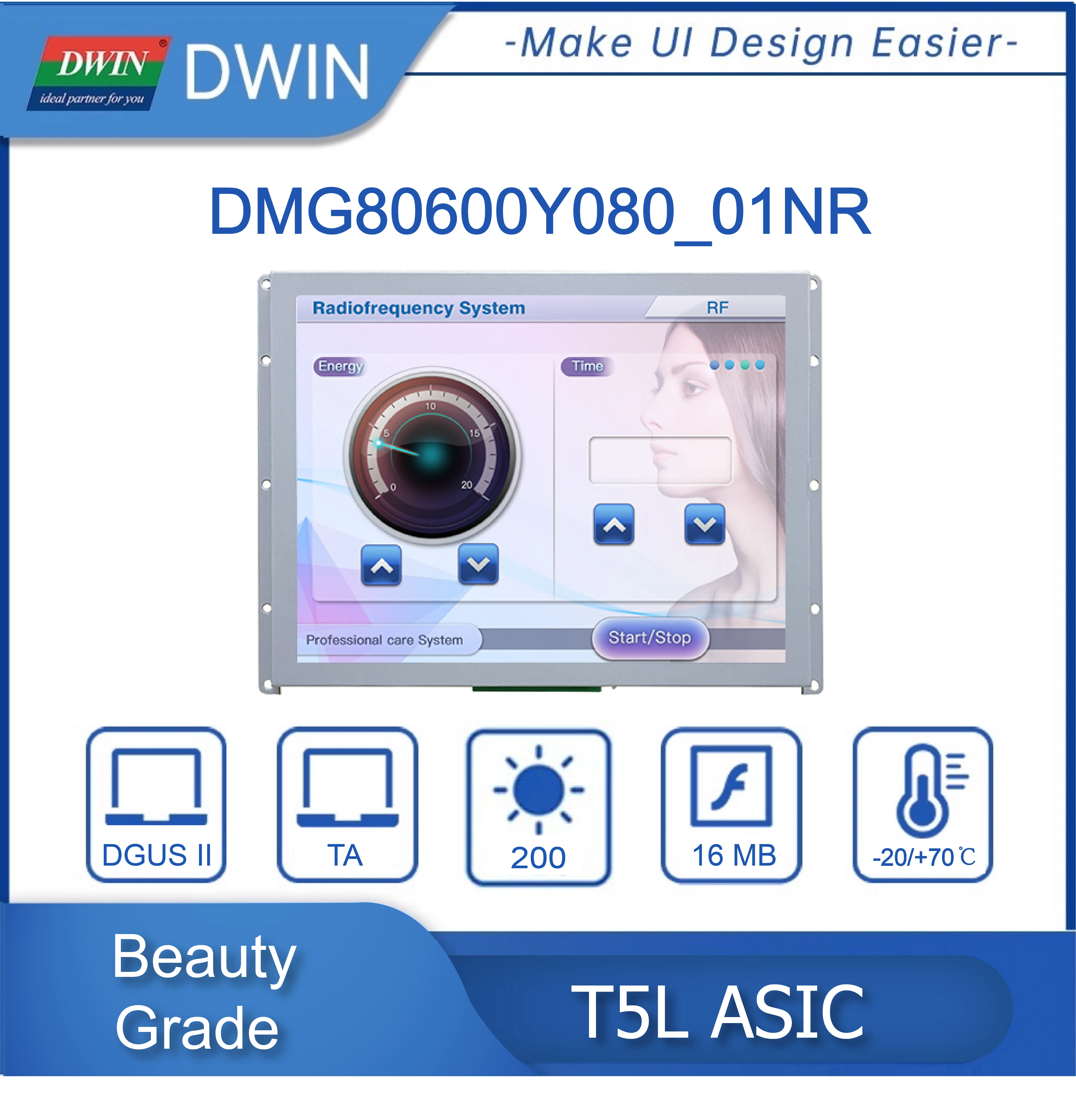 

DWIN 8 Inch UART TN-TV TFT LCD Display Module 800x600 Resistive Touch Panel TA / DGUSⅡ System Beauty Equipment Cost-Effective