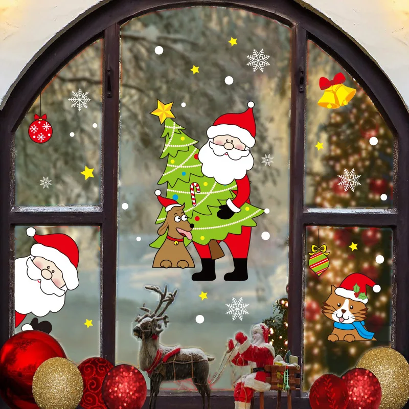 

Merry Christmas Elk Snowman Santa Claus Stickers Glass Window Electrostatic Sticker Christmas Decorations For Home Xmas Ornament