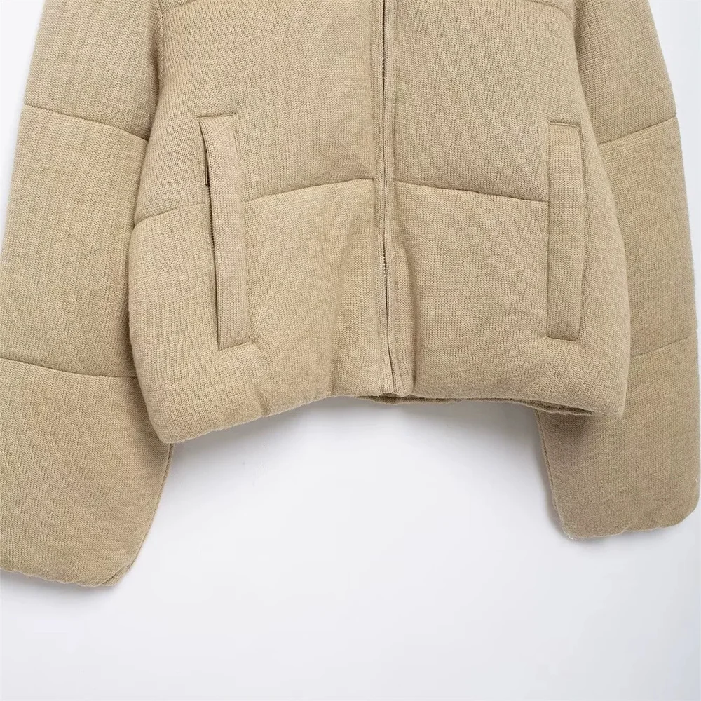 ZARF Зимняя новая женская вязаная куртка-пуховик с воротником-стойкой и длинными