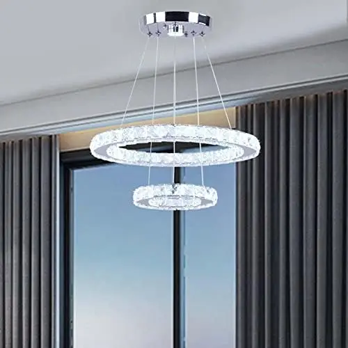 

LED Crystal Chandelier Light Fixtures 3 Ring Round Pendant Lighting Chandeliers Stainless Steel Ceiling Lamp Hanging Lights for