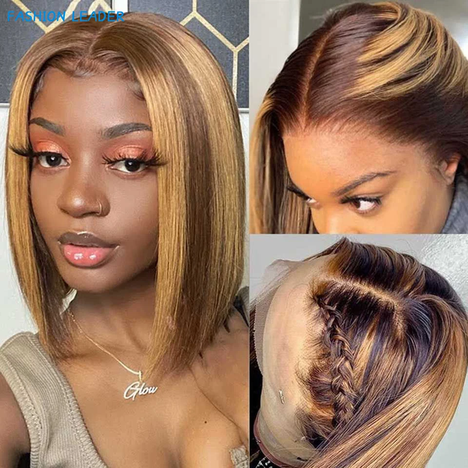 

Bob Wig Lace Front Human Hair Wigs Highlight Wig Human Hair Honey Blonde Wig Bleached Knot Colored Short Bob Lace Wig