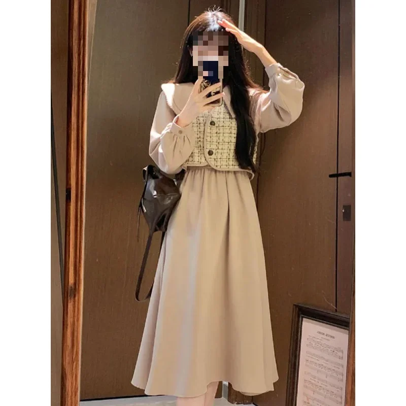 Винтажный клетчатый жилет женское милое платье с кукольным воротником