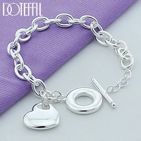doteffil 925 sterling silver solid heart pendant bracelet ot buckle for woman charm wedding engagement fashion party jewelry