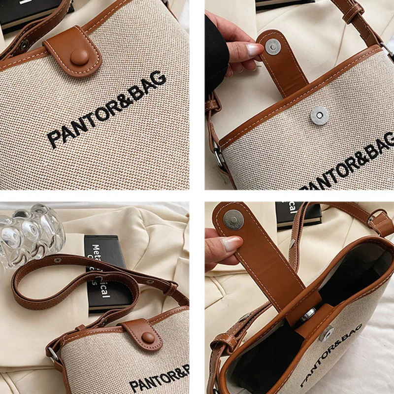 Simple Bucket Single-shoulder Canvas Crossbody Bags Fashion Retro Patchwork Underarm Bag for Women's 2023 New Casual Versatile