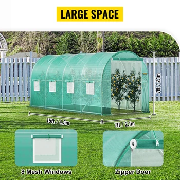 VEVOR Walk-in Tunnel Greenhouse Galvanized Frame & Waterproof Cover 15x7x7/10x7x7/20x10x7/12x7x7 ft Greenhouses & Cold Frames 3