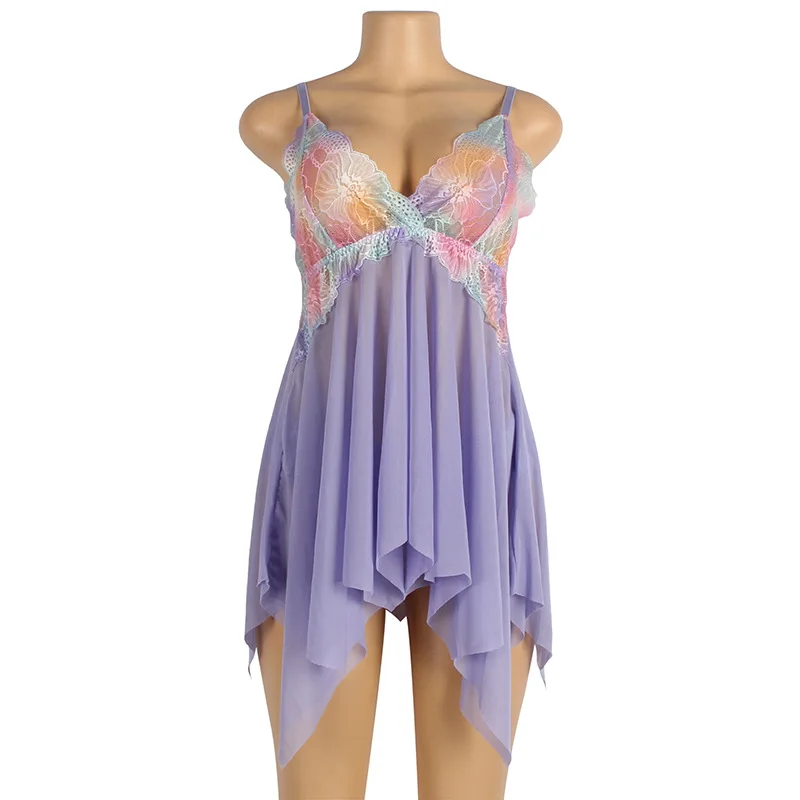 Plus Size Women Badydoll Lingerie Chemise Nightgown V Neck Sexy Adjustable Spaghetti Straps Full Slips Sleepwear Dress Nightie