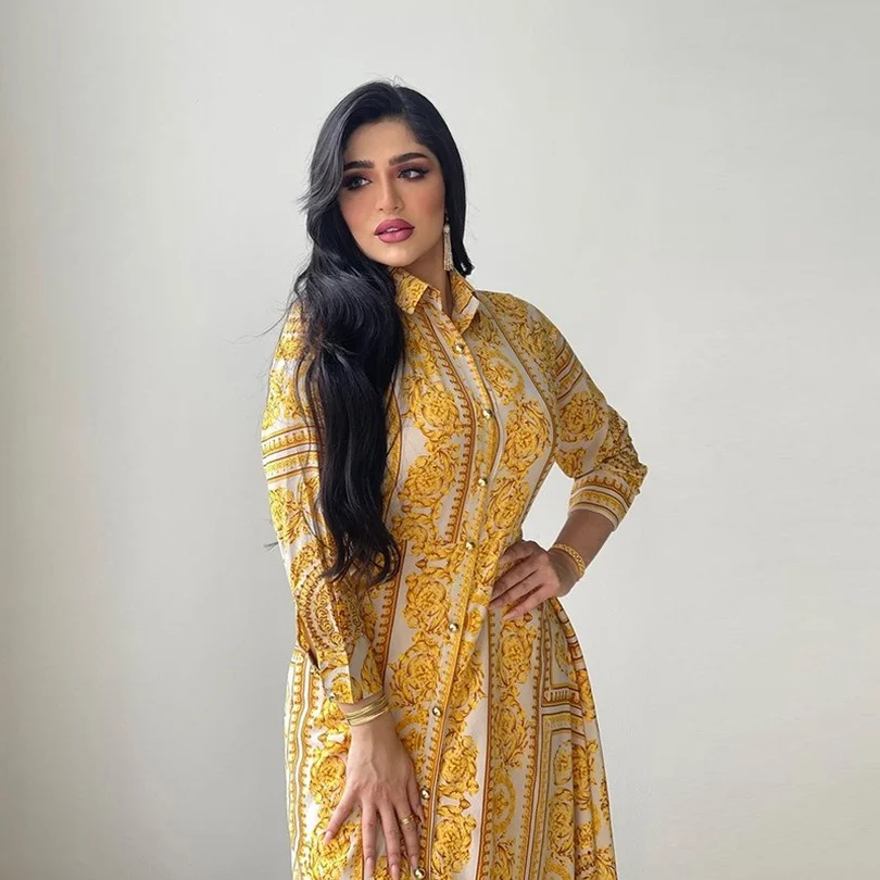 

2022 Women Long Dress Sexy 3/4 Sleeve Vintage Printed Pleated Dress Bohemian Vestidos Party Robe Woman Clothing Sundress