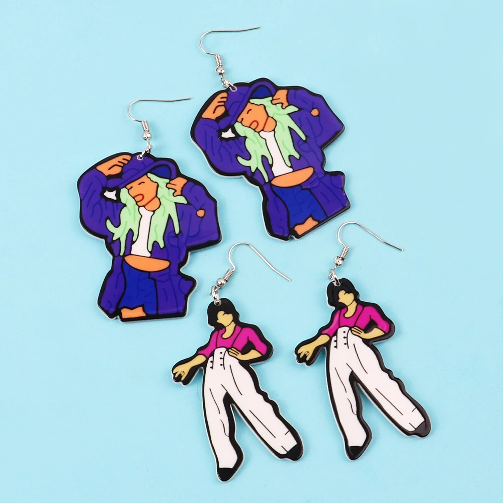 

New Fashion Purple Clothing Cool Girl Print Acrylic Earrings for Women Cartoon Rompers Woman Dangle Drop Earring Party Jewelry