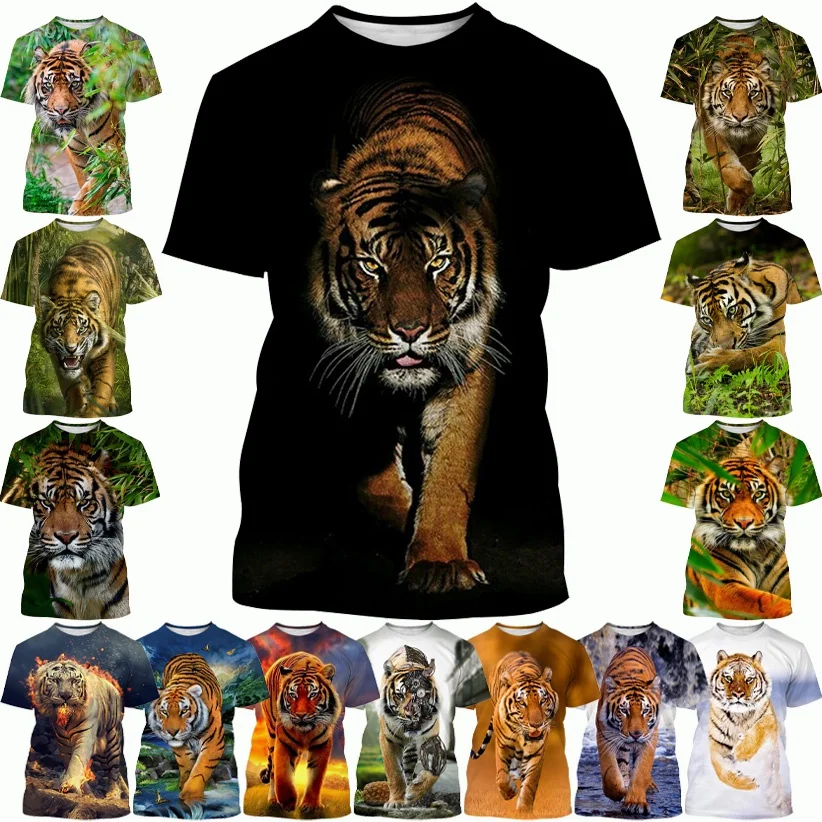 

2022 Men and Women New Summer Tiger 3D Print T-shirt Fashion Harajuku Animal Unisex Casual Short-sleeved Top