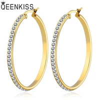 qeenkiss eg827 fine jewelry wholesale fashion woman girl birthday wedding gift big zircon titanium stainless steel hoop earrings
