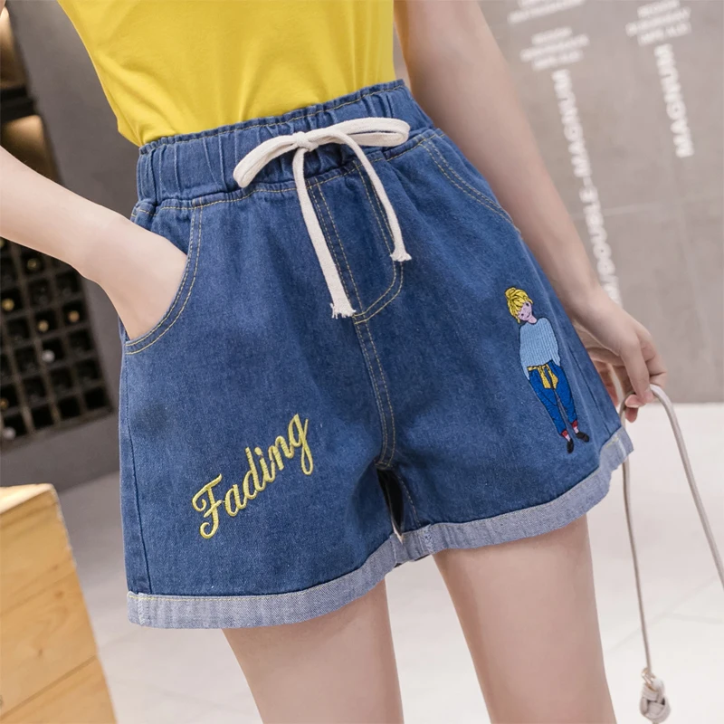 2023 Casual Elastic Belt Denim Shorts Women's Clothing Loose Wide Leg Shorts Large Size Jeans Shorts Girls Harlan Pants AC275