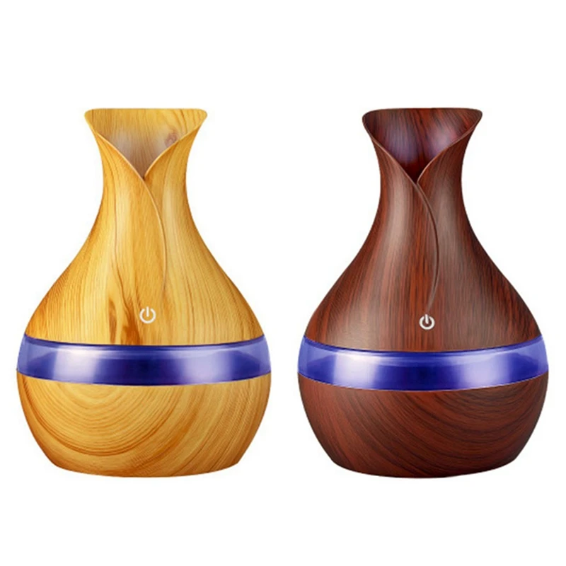 

Promotion! 2Set 300 Ml Air Humidifier Aroma Essential Oil Diffuser With Wood Grain 7 Color Changing Lights Deep Color & Light Co