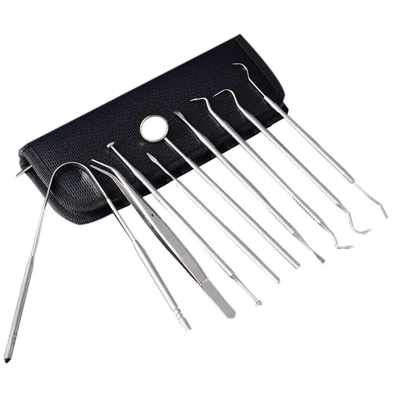 

Dental Mirror Stainless Steel 9 PCS Dental Dentist Prepared Tool Probe Tooth Care Instrument Tweezer Hoe Scaler Tongue Scraper