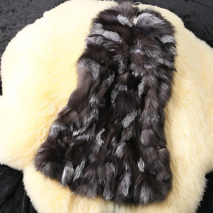 Real Natural Genuine Fox Fur Vest  Women Fashion Sliver Fox Gilet With Collar Jackets Ladies Luxury Fluffy Thermal Outwears