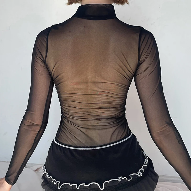 HEYounGIRL сексуальное прозрачное боди с длинными рукавами эстетическим графическим