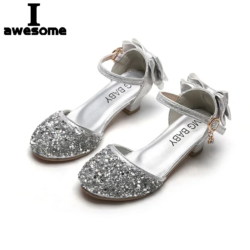 Sandals For Girls Children Fashion High Heels Kids Spring Summer Princess Party Shoes Casual Bow Footwears Round Toe 2022 New
