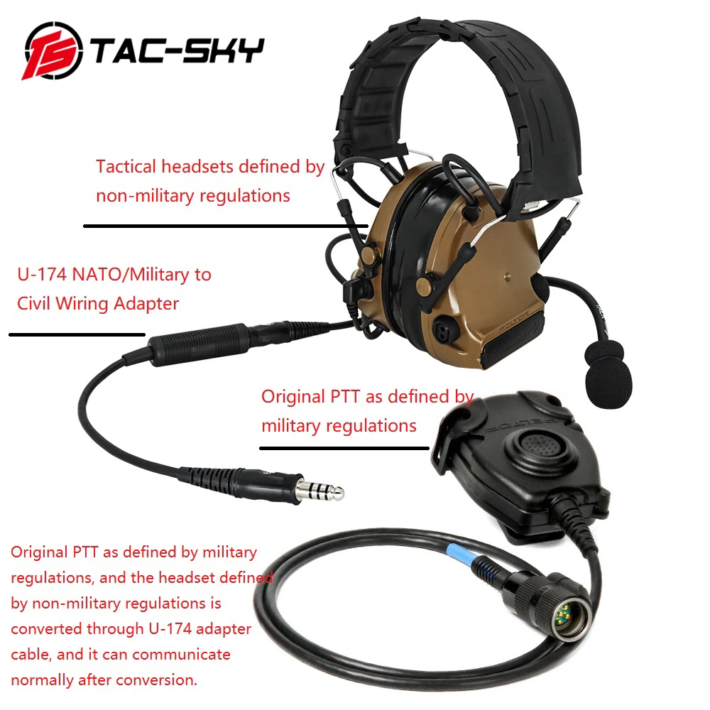 TS TAC-SKY tactical headset military version and non-military version converted into a normal communication conversion line