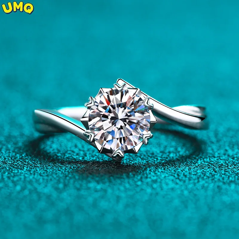 

100% Moissanite Proposal Ring for Women 1ct 2ct Vvs Diamond Platinum Plated Silver Rings Twisted Band Heart Prong Wedding Band