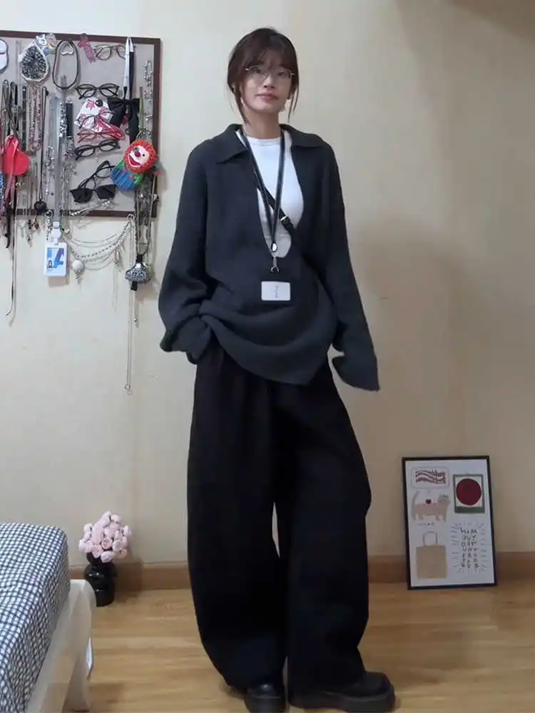 Женский свитер с U-образным воротником больших размеров Chubby Girl Idle Sle контрастного