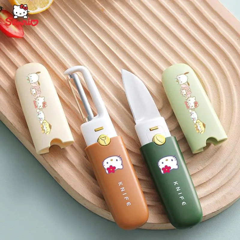 

Kawaii Sanrios Hello Kittys Fruit Knife Peeler Scraper Household Portable Two-In-One Apple Pear Stainless Steel Peeling Artifact