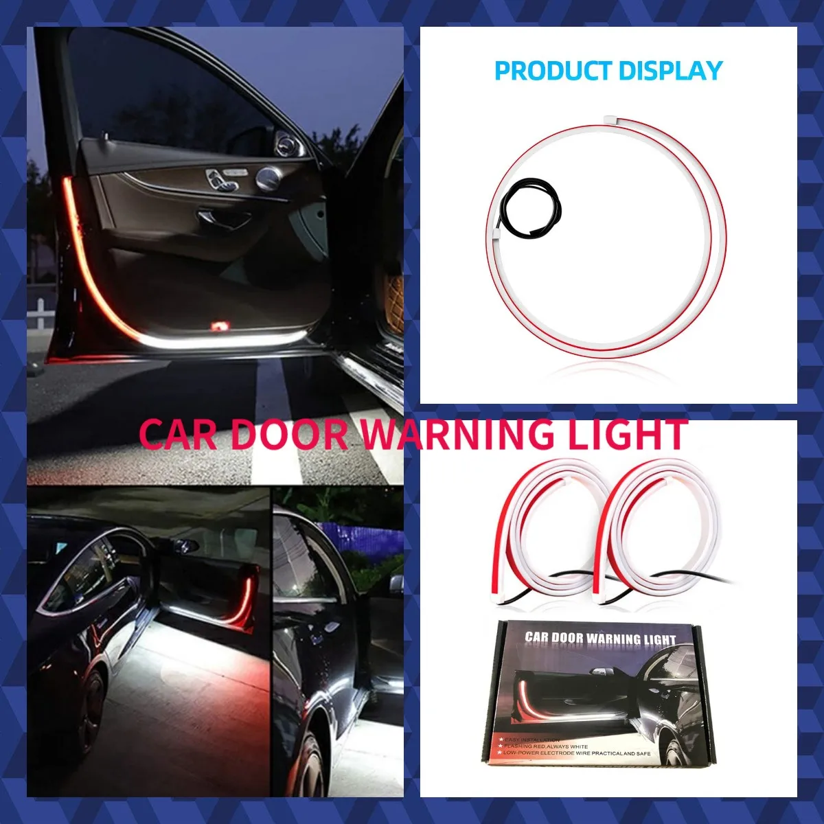 

Car door warning light DRL Strip 120CM 2PCS 4PCS Car Styling Strobe Flashing Safety 12V LED Turn On Warning LED Bar Waterproof