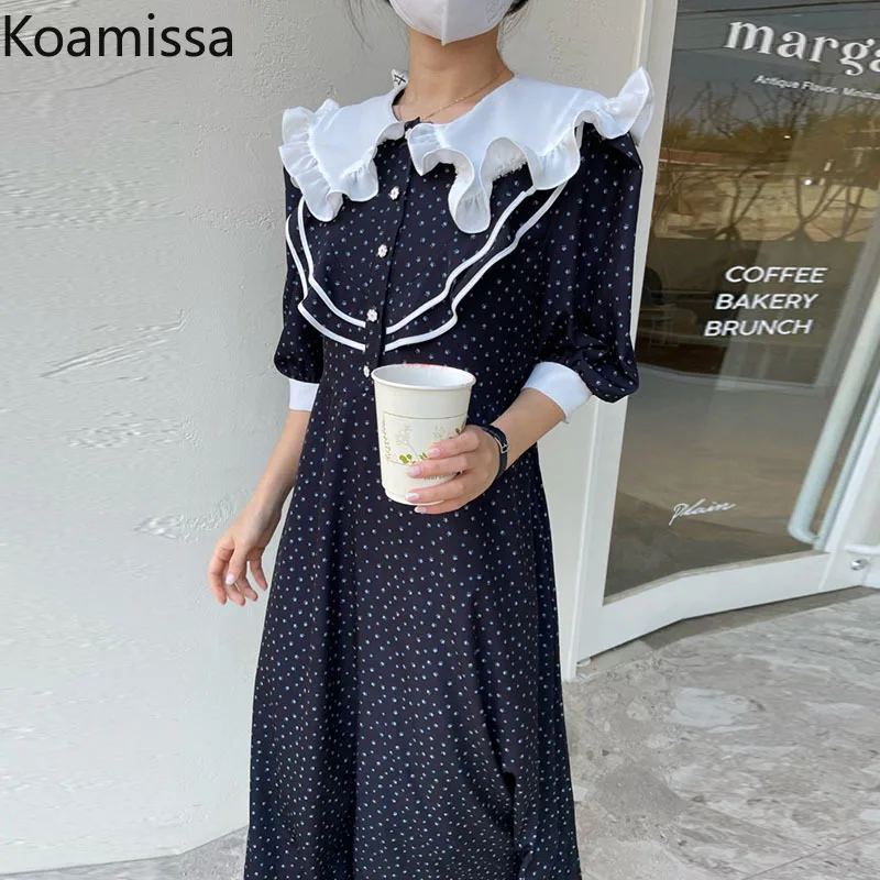 

Женское однобортное платье в горошек Koamissa, с длинным рукавом-фонариком