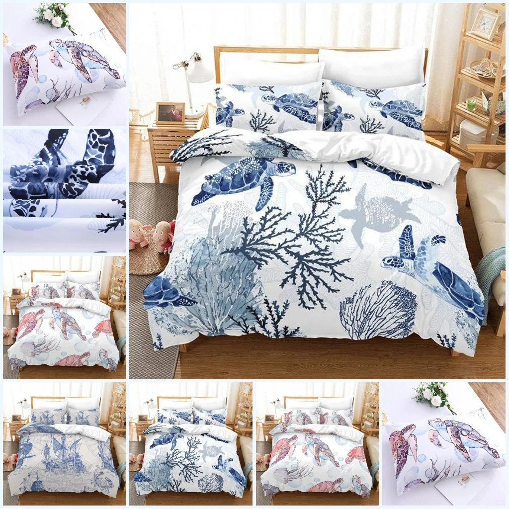 

Turtle Bedding Set Pink Blue Sea Hawaiian Duvet Cover Set for Kids Bedspreads Beach Theme Quilt Cover Children Comforter Cover