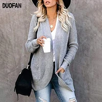 duofan women cardigan sweaters casual coat loose solid hooded long sleeve chic fashion vintage open front knitted sweater tops