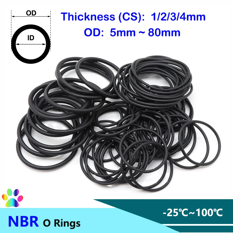 50pcs Black NBR O Rings CS1 2 3 4 mm OD 5~80mm Automobile Nitrile Rubber Washer Round Nontoxic Corrosion Oil Resist Seal Gasket