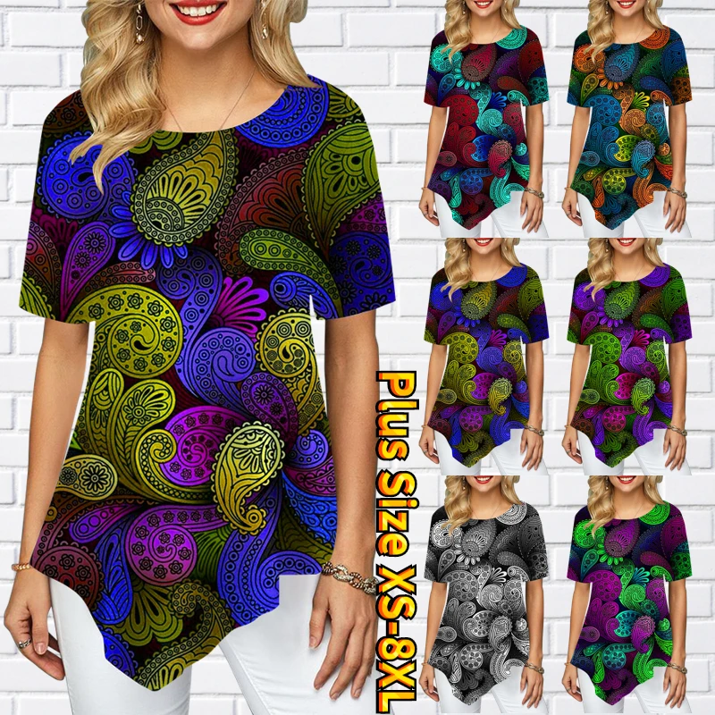 

Summer Abstract Printed T Shirt Women Round Collar Fashion Casual Short Sleeve Comfortable Temperament Tops Simple Wind Pullover