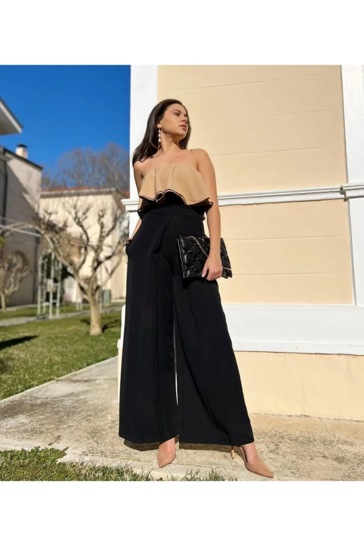 

Женский комбинезон с оборками, качественный тканевый повседневный комбинезон без рукавов с мешковатыми брюками