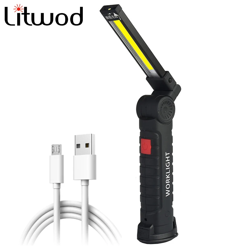 Светодиодный рабочий фонарик COB со встроенным аккумулятором фонарь с USB-зарядкой