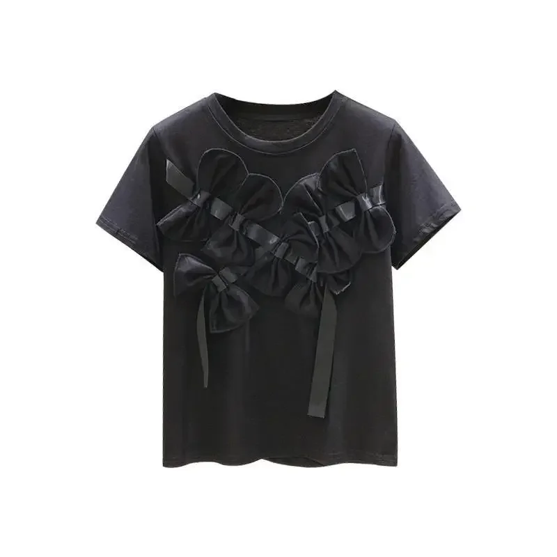 Neploe трехмерные декоративные футболки с бантом хлопковые короткими рукавами лето