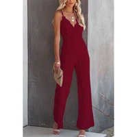 women jumpsuits summer sexy solid slim high waist jumpsuits womens fashion v neck lace backless spaghetti strap flare jumpsuits