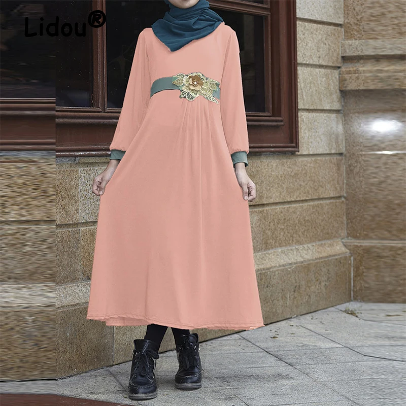 

2022 Ramadan Golden Flower Casual Dress for Girl Middle Eastern Style Ctue Abayas African Muslim Islamic Children Clothing