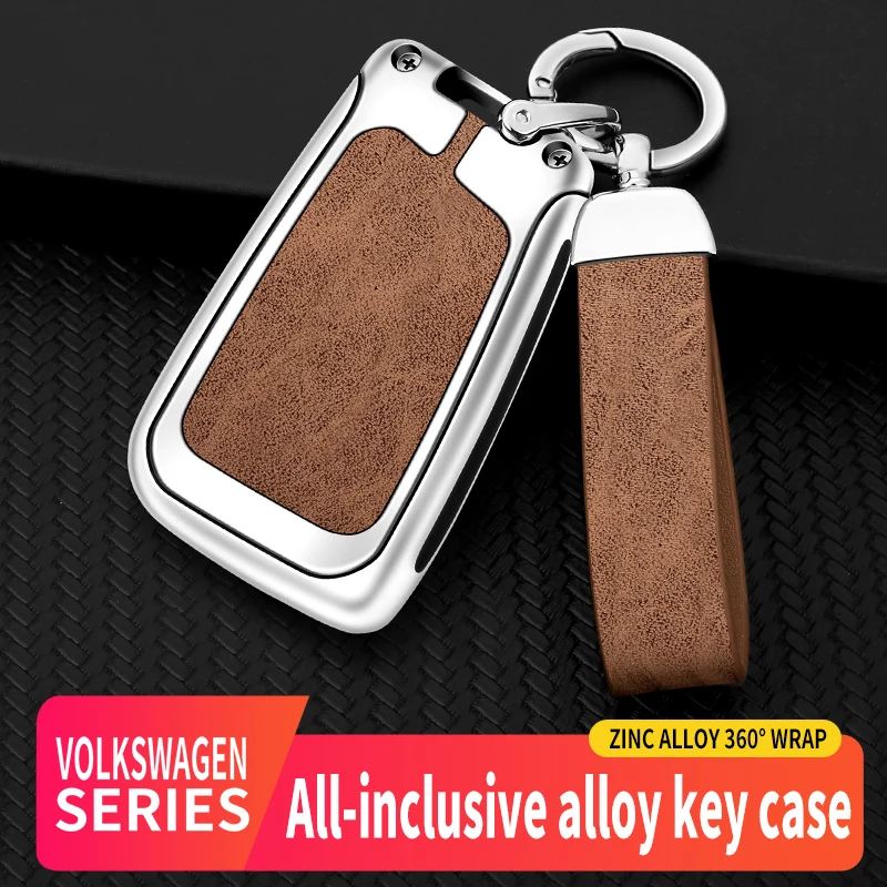 

Alloy And Leather Car Remote Key Case Cover Shell For VW Volkswagen Golf 7 MK7 Tiguan MK2 Auto Keyless Keychain Accessories