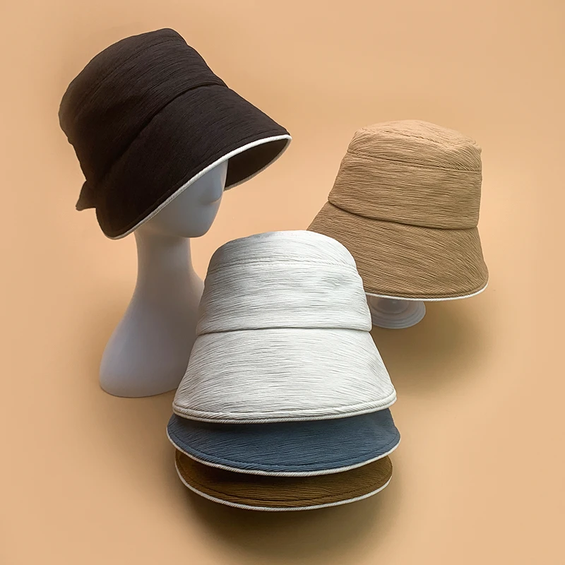 New Fashion Bow Simple Solid Color Women Sun Hats Cotton Large brim Beach Soft Female Streetwear Breathable Sun Protection Caps