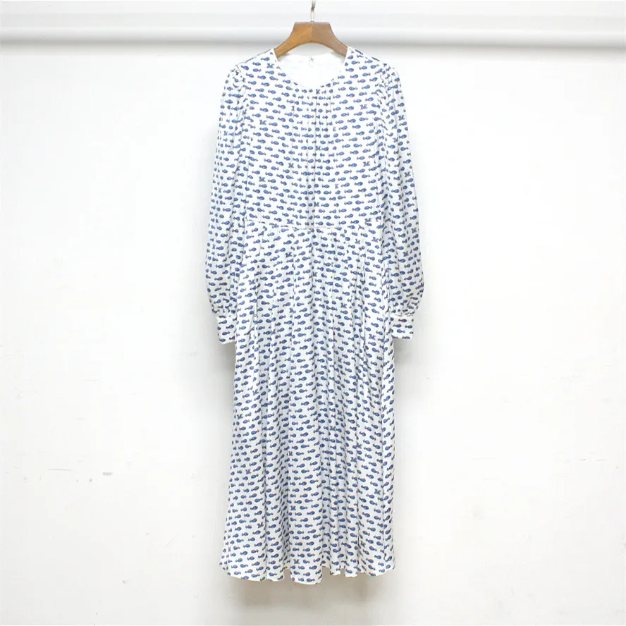 

Women's Midi Dress Letter Print Long Sleeve High Waist Vintage Robe
