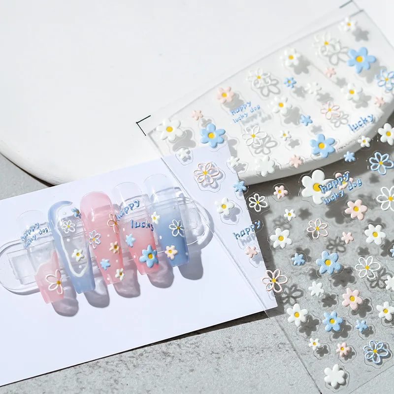 

1 лист летних цветочных наклеек для ногтей, рельефные 5D наклейки, цветочный дизайн ногтей, слайдер, украшения для маникюра в японском стиле