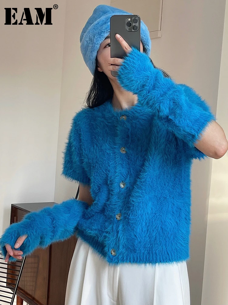 

[EAM] Blue Soft Knitting Sweater Loose Fit Round Neck Long Sleeve Women Pullovers New Fashion Tide Autumn Winter 2023 1DF2185