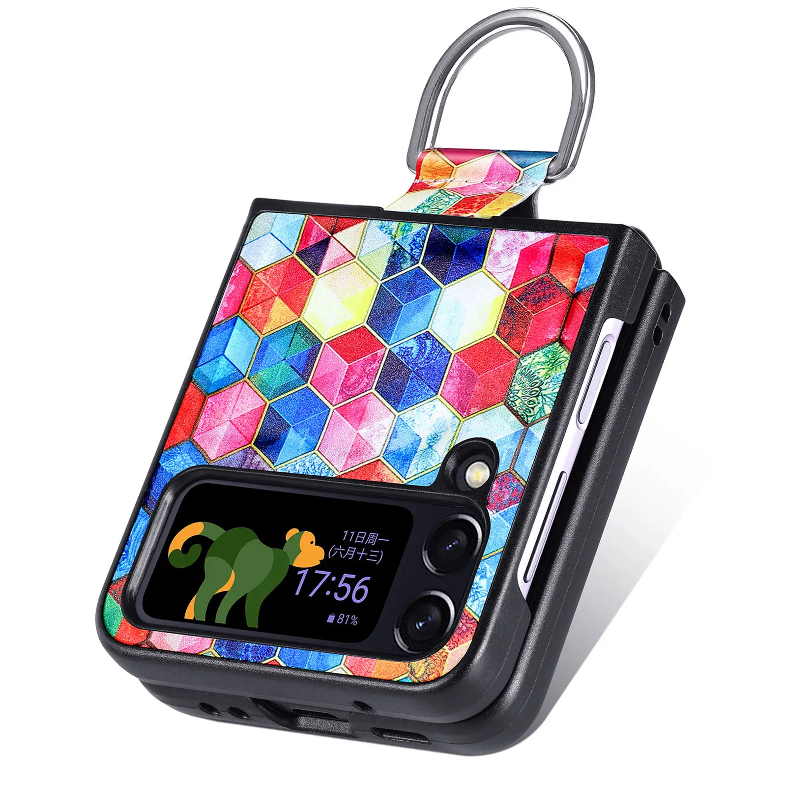 For Samsung Galaxy Z Flip 4 Case Luxury PU Leather Colorful Shockproof Ring Holder Portable Protective Cover