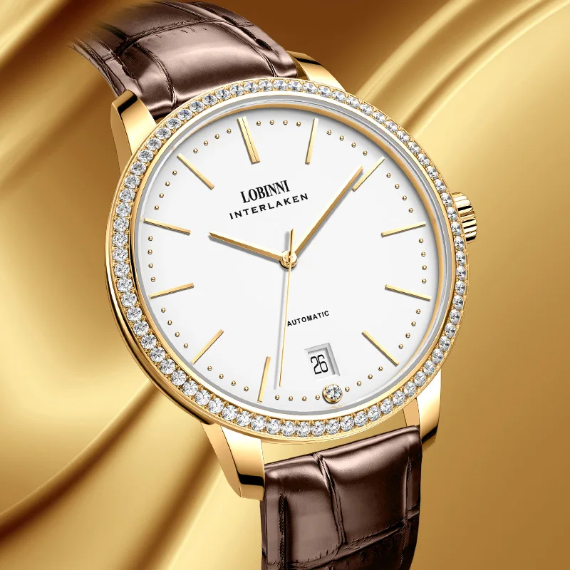 

Luxury Brand LOBINNI MIYOTA 9015 Automatic Mechanical Sapphire Women's Watches Diamond Leather 8.5 MM Ultra-thin Clock L12028L